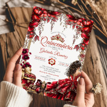 Red Golden Tiara Floral  Quinceañera