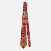 Red Golden Yellow Green Waterverf Flowers Patroon Stropdas (Voorkant)
