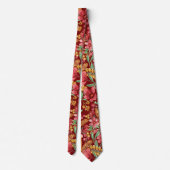 Red Golden Yellow Green Waterverf Flowers Patroon Stropdas (Achterkant)