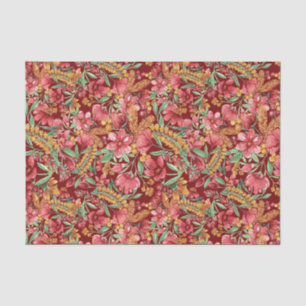 Red Golden Yellow Green Waterverf Flowers Patroon Tissuepapier