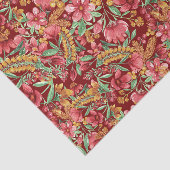 Red Golden Yellow Green Waterverf Flowers Patroon Tissuepapier (Detail)