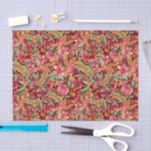 Red Golden Yellow Green Waterverf Flowers Patroon Tissuepapier (Craft)