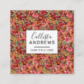 Red Golden Yellow Green Waterverf Flowers Patroon Vierkante Visitekaartje (Voorkant)
