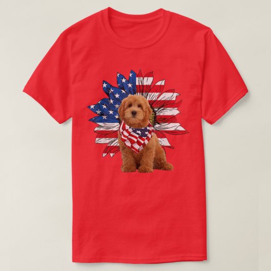 Red Goldendole Sunflower American Flag Independe T-shirt (Design voorkant)