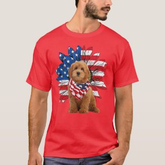 Red Goldendole Sunflower American Flag Independe T-shirt