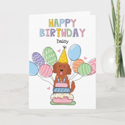 Red Goldendoodle Dog Happy Birthday Kaart (Voorkant)