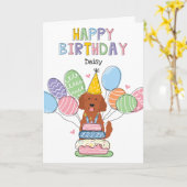 Red Goldendoodle Dog Happy Birthday Kaart (Gele Bloem)