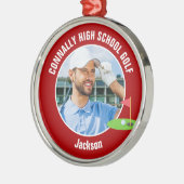 Red Golfer Photo High School Golf Team Christmas Metalen Ornament (Links)
