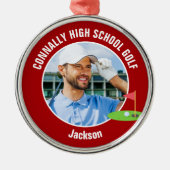 Red Golfer Photo High School Golf Team Christmas Metalen Ornament (Voorkant)