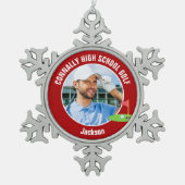 Red Golfer Photo High School Golf Team Tin Sneeuwvlok Ornament (Voorkant)