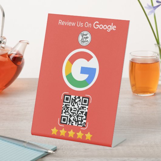 Red Google Review Business Stand with QR Code Reclamebord Met Voetstuk (Insitu)