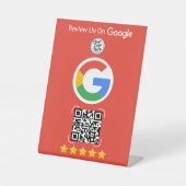Red Google Review Business Stand with QR Code Reclamebord Met Voetstuk (Voorkant)
