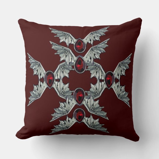 Red Gothic Blood Stone Bat Wings Sierkussen (Voorkant)