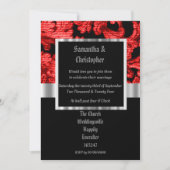 Red Gothic damask wedding foto uitnodiging (Voorkant)