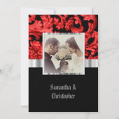 Red Gothic damask wedding foto uitnodiging (Achterkant)