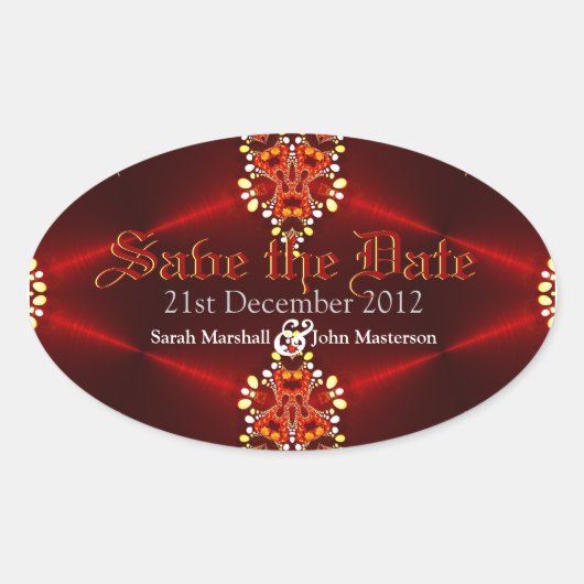 Red Gothic Diva Save the Date Oval Sticker (Voorkant)