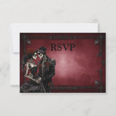 Red Gothic Halloween Alternative Wedding RSVP Card Kaartje (Achterkant)