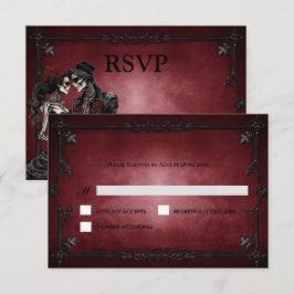 Red Gothic Halloween Alternative Wedding RSVP Card Kaartje