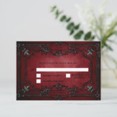 Red Gothic Halloween Alternative Wedding RSVP Card Kaartje (Staand voorkant)