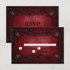 Red Gothic Halloween Alternative Wedding RSVP Card Kaartje
