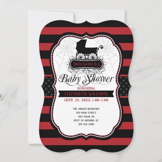 Red Gothic Halloween Baby shower Invitation Kaart (Voorkant)