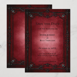 Red Gothic Halloween wedding save the date Aankondiging