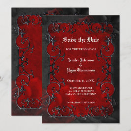 Red Gothic halloween wedding save the date Aankondiging