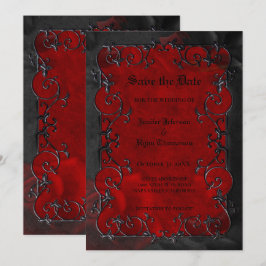 Red Gothic halloween wedding save the date Aankondiging