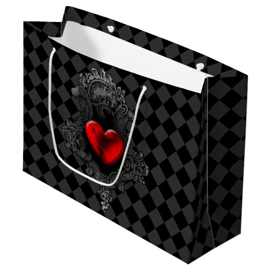 Red Gothic Heart Large Gift Bag Cadeautasje (Voorkant Gekanteld)