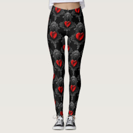 Red Gothic Heart Leggings
