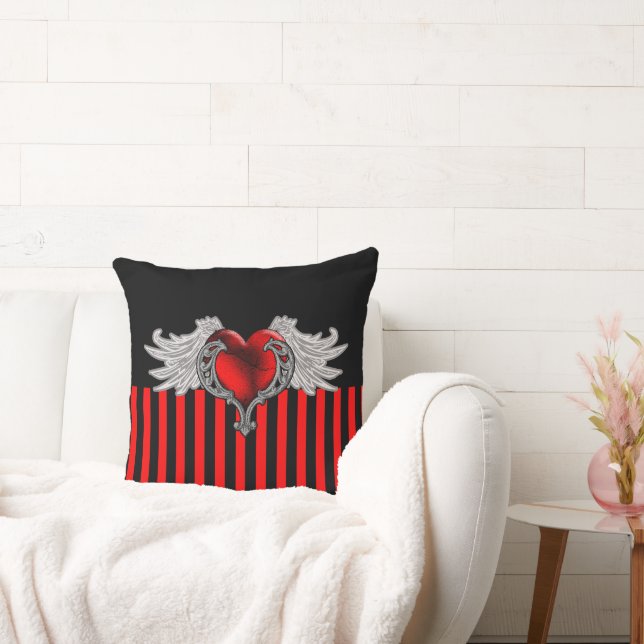 Red Gothic Heart met Angel Wings Sierkussen (Bank)