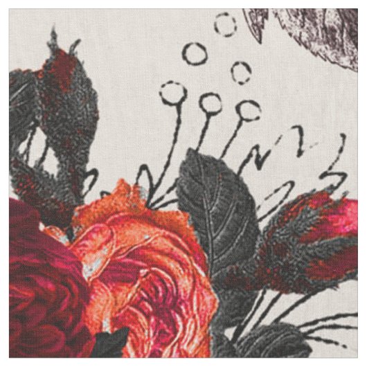 Red gothic Roos Pattern Stof (Close Up)