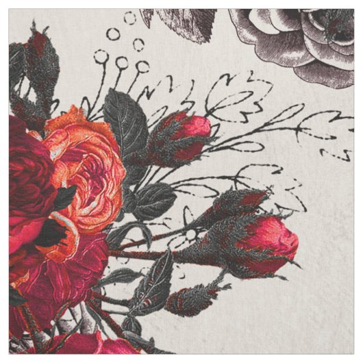 Red gothic Roos Pattern Stof (Swatch)