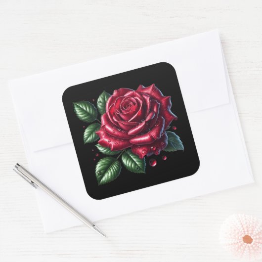 Red Gothic Rose Vierkante Sticker (Envelop)