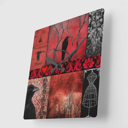 Red Gothic Squares Vierkante Klok (Hoek)