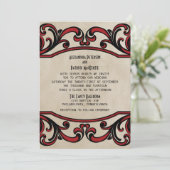 Red Gothic Swirls Wedding Invite Kaart (Staand voorkant)