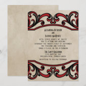 Red Gothic Swirls Wedding Invite Kaart (Voorkant / Achterkant)