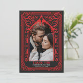 Red Gothic Vampire Cathedral Photo Wedding Bedankkaart (Staand voorkant)