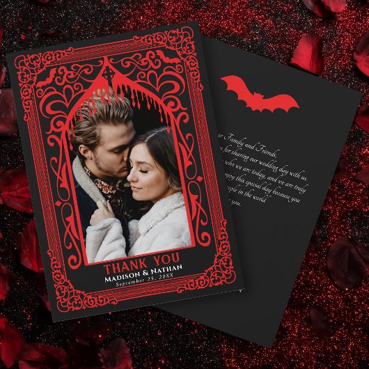 Red Gothic Vampire Cathedral Photo Wedding Bedankkaart