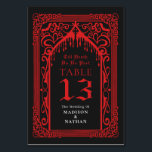 Red Gothic Vampire Cathedral Wedding Kaart<br><div class="desc">Set the scene for eternal romance. This gothic table number card features an elegant and gothic design. The perfect touch for your hauntingly beautiful wedding tablescape! Personalize the text, font, and background color to suit your design preferences. Matching Items in our shop for a complete party theme. ATTENTION: Items are...</div>