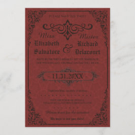 Red Gothic Victoriaans Damask Save the Dates Date