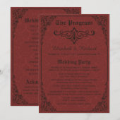 Red gothic Victoriaans Damask Wedding Programma's (Voorkant / Achterkant)