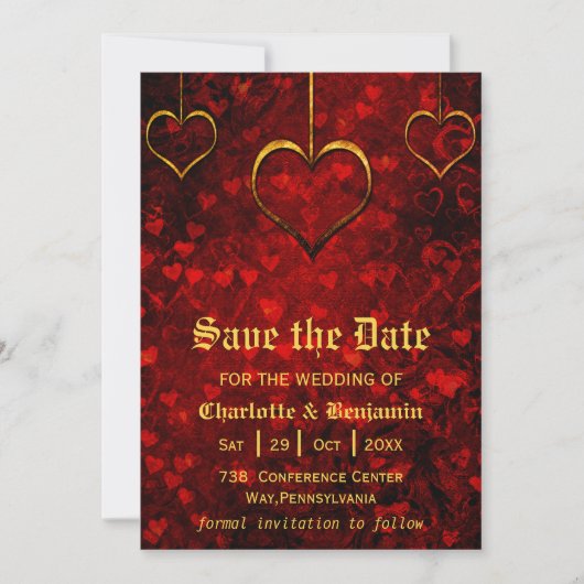 Red Gothic Wedding Save the Date (Voorkant)
