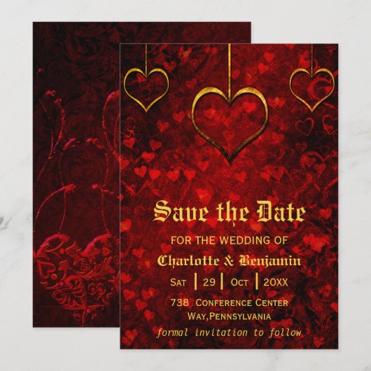 Red Gothic Wedding Save the Date (Voorkant / Achterkant)