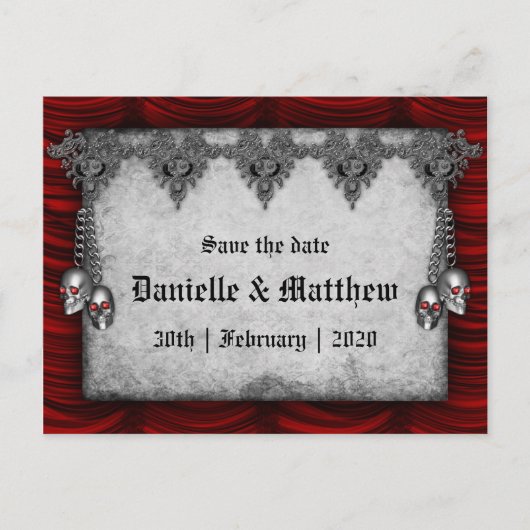 Red Gothic Wedding Save the Date Aankondigingskaart (Voorkant)