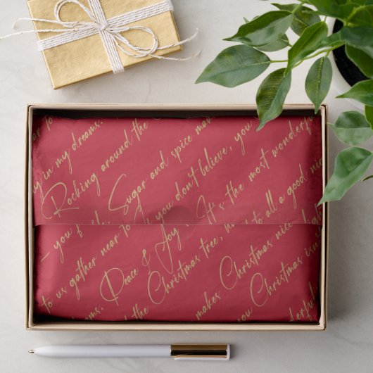 Red Goud Kerst Typografie Patroon#36 ID1009 Tissuepapier (Geschenk)
