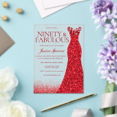 Red Gown 90ste verjaardag Acryl Uitnodigingen (Insitu (Huwelijk))