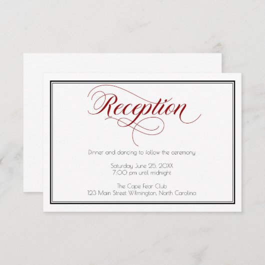 Red Graceful Script Wedding Reception Kaart (Voorkant / Achterkant)