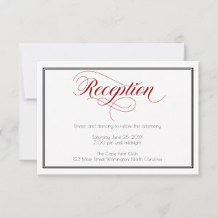 Red Graceful Script Wedding Reception Kaart