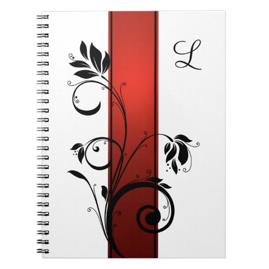 Red Gradient Black Floral Swirls gastenboek Notitieboek (Voorkant)